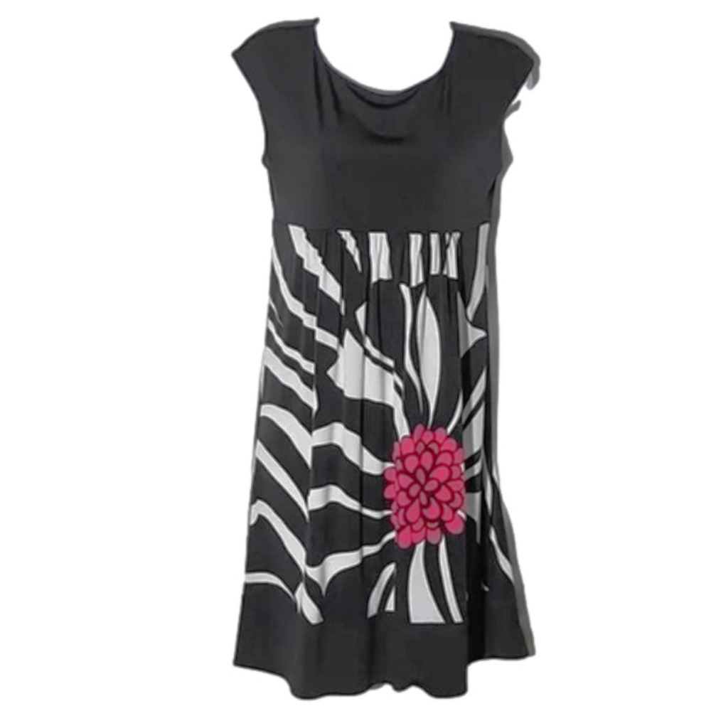 New Directions Bold Zebra Print Dress with Pink Flower | Size 4 - Picture 2 of 8